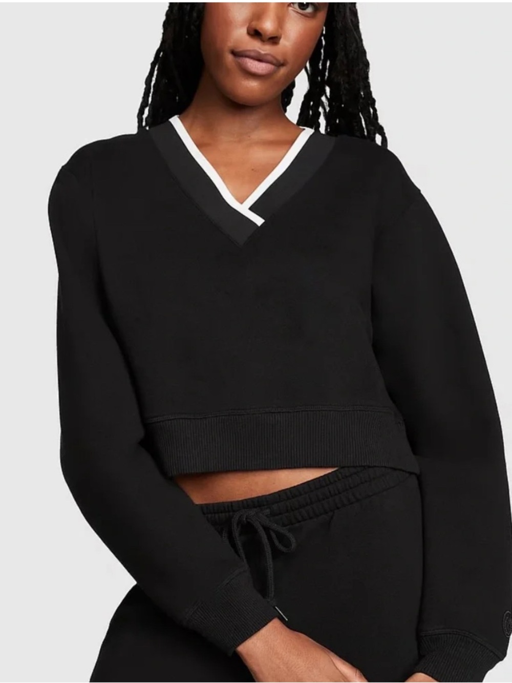 Pink Victoria’s Secret Women’s Black V Neck Fleece Pullover Sweatshirt. Size XL